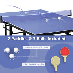 DOUBLE FISH Blue Folding Rolling 9×5 FT Table Tennis Table Indoor And Outdoor Table Tennis Table, 2 Rackets, 3 Balls, 1 Net And 8 Wheels Set Behind It For Easy Movement