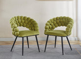 Green Modern chair(set of 2 ) with golden color iron tube legs, soft cushions and comfortable backrest, suitable for dining room, living room, cafe,hairball back