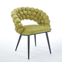 Green Modern chair(set of 2 ) with golden color iron tube legs, soft cushions and comfortable backrest, suitable for dining room, living room, cafe,hairball back