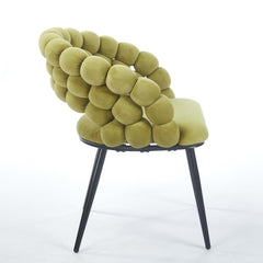 Green Modern chair(set of 2 ) with golden color iron tube legs, soft cushions and comfortable backrest, suitable for dining room, living room, cafe,hairball back