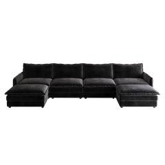 Corduroy Fabric 4-Seater Comfy Cloud Couch with 2 Movable Footrest for Living Room,Oversized Deep Seat U-Shaped Couch Set, Upholstered Large Size Deep Seat Sofa with 4 cushions