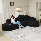 111.8-inch L-shaped curved modular sofa, modern design featuring lychee-textured long-pile polyester fabric, curved backrest with three pillows