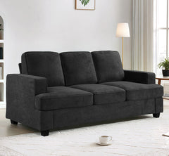 Modern Velvet Sofa, Comfortable 3 Seater Couch with Deep Seating and High-Density Foam, Loose Back Cushions, Wide Arms, Living Room Furniture for Home, Apartment, Office, Black