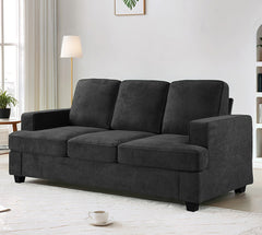 Modern Velvet Sofa, Comfortable 3 Seater Couch with Deep Seating and High-Density Foam, Loose Back Cushions, Wide Arms, Living Room Furniture for Home, Apartment, Office, Black