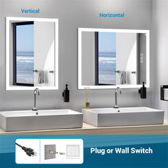 Bright LED Bathroom Mirror 48" x 36" Front Light, 5 Mins Defog, Full HD Reflected, 3 Colors Dimmable, Wall Mounted