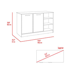 Ginger Kitchen Island, Three Open Shelves, Two Cabinets -White / Dark Brown