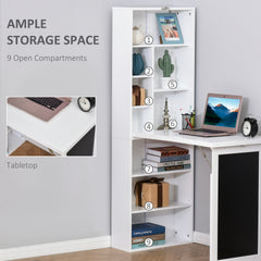 HOMCOM Fold-out Convertible Writing Table Wall Mount Desk Cabinet with Blackboard and Side Shelf Multi-Function Home Office Workstation, White