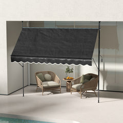 Outsunny Manual Retractable Awning, 118" Non-Screw Freestanding Patio Sun Shade Shelter with Support Pole Stand and UV Resistant Fabric, for Window, Door, Porch, Deck, Black