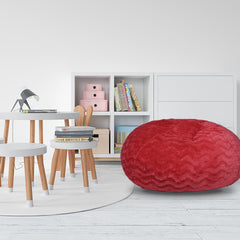 Faux Fur Bean Bag Chair, Red-3ft Cozy and Stretchable Fabric Lounger for Children and Adults with Easy-Clean Cover, Comfortable Faux Fur Seating for Bedrooms, Filled with Shredded and Memory Foam.