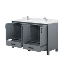 Dark Grey Double Bath Vanity 60 in. W x 22 in. D, Cultured Marble Top and Faucet Set