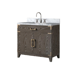 Brown Oak Single Bath Vanity 36 in. W x 22 in. D, Carrara Marble Top, and Faucet Set