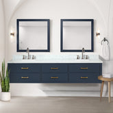 Blue Double Bath Vanity 84 in. W x 22 in. D, with Carrara Marble Top