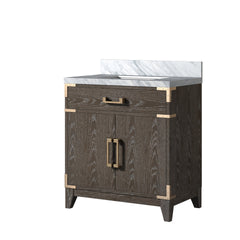 Brown Oak Single Bath Vanity 30 in. W x 22 in. D, with Carrara Marble Top