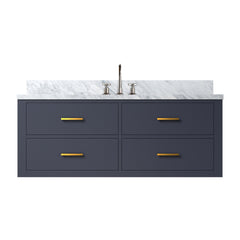 Blue Single Bath Vanity 48 in. W x 22 in. D, Carrara Marble Top, and Faucet Set