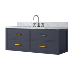 Blue Single Bath Vanity 48 in. W x 22 in. D, Carrara Marble Top, and Faucet Set