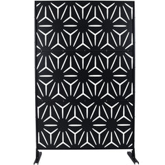 Outdoor & Indoor Privacy Screen Metal Privacy Screen 76" H×48" W, Freestanding Decorative Privacy Screen for Deck Balcony Patio, Privacy Fence Panels for Outside Lawn Garden PS104 BLACK