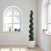 6FT single-color spiral-shaped potted cedar tree, a realistic artificial evergreen plant, suitable for decorating outdoor gardens, porches, patios, etc.; 2pcs/set