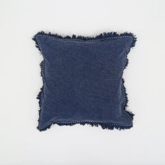 Stonewashed Linen Throw Pillow with Handworked Edges & Fringe -22X22"