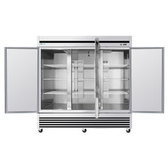 72" Cu Ft Commercial Reach-In Freezer, 3 Solid Door Stainless Steel Upright, -8–0°F Deep Freeze, 9 Heavy-Duty Shelves, R290, 110V