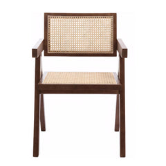 Modern Mid Century Dining Chair, Rattan Accent Chairs, Comfy Armchairs, Outdoor Wood Chairs with Armrest for Bedroom Living Room Reading Room Dining Kitchen, Brown
