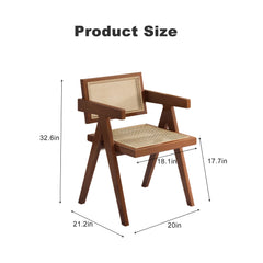 Modern Mid Century Dining Chair, Rattan Accent Chairs, Comfy Armchairs, Outdoor Wood Chairs with Armrest for Bedroom Living Room Reading Room Dining Kitchen, Brown