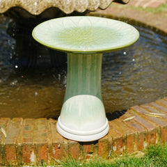 Handmade Green Gradient Glaze Ceramic Bird Bath, 16.93 inch Diameter 18.11 inch Height, Outdoor Garden for Birds Bathing & Feeding, Lightweight & Weather-Resistant