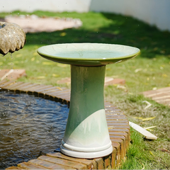 Handmade Green Gradient Glaze Ceramic Bird Bath, 16.93 inch Diameter 18.11 inch Height, Outdoor Garden for Birds Bathing & Feeding, Lightweight & Weather-Resistant