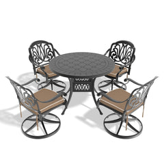 5-Piece All-Weather Cast Aluminum Dining Set, Include 4 Swivel Chairs and 39.37" Round Table With Black Frame (same sku: W1710S00437 )