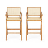 27'', Modern Minimalist Bar Stool with Cane Seat, Solid Wood Frame, Natural Finish
