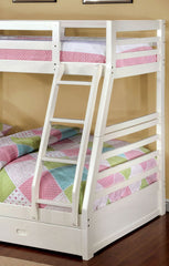 Twin Over Full Bunk Bed Modern Transitional Style Include Two Large Drawers for Under Bed Storage And Attached Ladder White