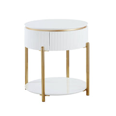 Daveigh White High Gloss & Gold Finish End Table