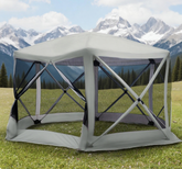 6-Sided Hexagon Pop Up Party Tent Gazebo with Mesh Netting Walls & Shaded Interior, 12' x 12', Beige