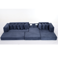 Oversize Cloud Sectional Couch, L-Shape Sofa, Convertible Floor Sleeper Sofa Bed, No Assembly ,Eight pillows,3-in-1,Magazine bag,(Right Facing Sofa),Corduroy,Blue