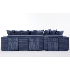 Oversize Cloud Sectional Couch, L-Shape Sofa, Convertible Floor Sleeper Sofa Bed, No Assembly ,Eight pillows,3-in-1,Magazine bag,(Right Facing Sofa),Corduroy,Blue