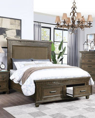 Traditional Style 1pc Queen Size Bed Footboard Drawers Upholstered Headboard Brown Finish Bedroom Furniture