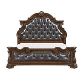 Formal Traditional Dark Brown Finish Luxury King Bed Tufted Headboard Intricate Carvings Gold Accent Detailing Bedroom Furniture 1pc