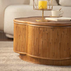 Flower-Shaped Rattan Coffee Table with Lift-Off Lid Storage, Boho-Chic Style, Perfect for Cozy Living Rooms & Compact Spaces