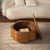 Flower-Shaped Rattan Coffee Table with Lift-Off Lid Storage, Boho-Chic Style, Perfect for Cozy Living Rooms & Compact Spaces