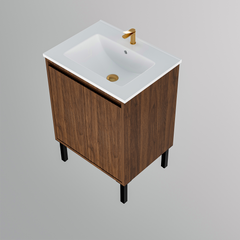 24 Inch Bathroom Vanity with Sink, Floor - Standing Structure for Stability, Soft - Closing Doors for Noiseless Operation, Sleek Oak Finish for Modern Aesthetic(White Sink)