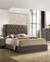 Avantika Fabric & Rustic Gray Oak Finish EK Bed