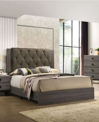 Avantika Fabric & Rustic Gray Oak Finish EK Bed