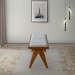 Keira Solid Wood Bench with Grey Fabric Upholstery and Walnut-Colored Legs, 51.18 x 14.17 inches