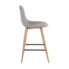 Pebble Mid-Century Modern Counter Stool in Natural Metal and Light Grey Fabric by LumiSource - Set of 2