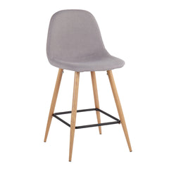 Pebble Mid-Century Modern Counter Stool in Natural Metal and Light Grey Fabric by LumiSource - Set of 2
