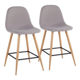 Pebble Mid-Century Modern Counter Stool in Natural Metal and Light Grey Fabric by LumiSource - Set of 2