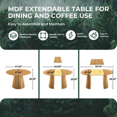 Extendable table Mid-Century Modern Pedestal Table, Multi-Functional Dining Table for 6-10 People & Large Coffee Table,47.24-78.74INCH LENGTH