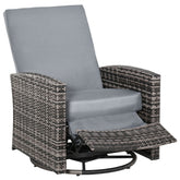 Outsunny Outdoor Wicker Swivel Recliner Chair, Reclining Backrest, Lifting Footrest, 360° Rotating Basic, Water Resistant Cushions for Patio, Gray