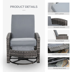 Outsunny Outdoor Wicker Swivel Recliner Chair, Reclining Backrest, Lifting Footrest, 360° Rotating Basic, Water Resistant Cushions for Patio, Gray