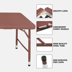 4ft Brown Portable Folding Table Indoor&Outdoor Maximum Weight 135KG Foldable Table for Camping