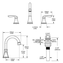 2-Handle 8 inch Widespread Bathroom Sink Faucet Brushed Gold Lavatory Faucet 3 Hole 360° Swivel Spout Vanity Sink Basin Faucets 3008B-NA